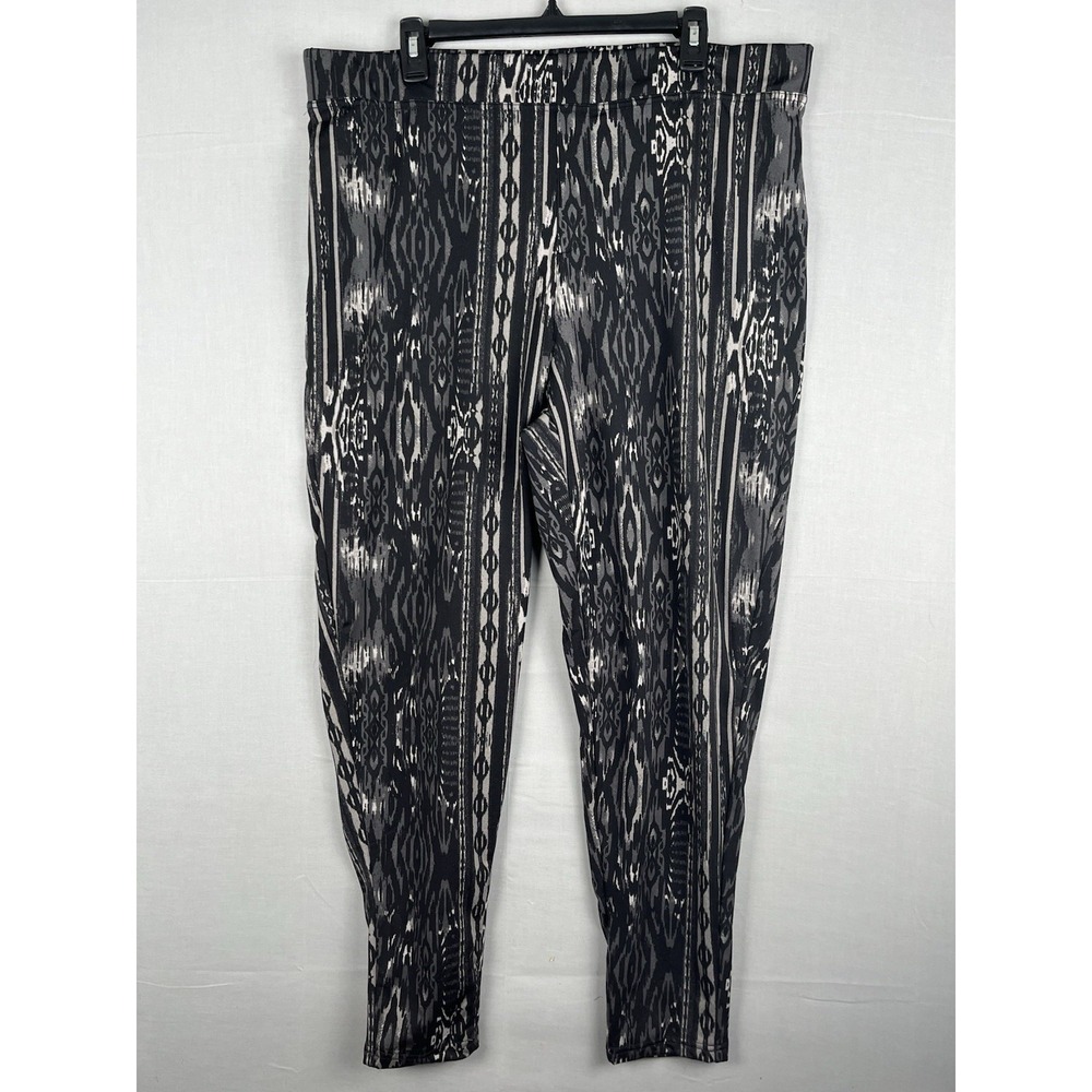 French Laundry Womens Leggings‎ 3X Black Gray Pattern Stretch Pull On